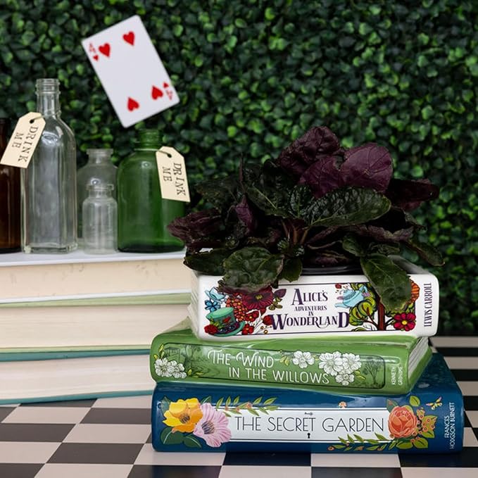 Steel Mill & Co Original Small Book-Shaped Decorative Planter, Ceramic Planter for Home Decor, Cute Bookshelf Accent, Unique Planter for Book Lovers, Alice/Wind in the Willows/Secret Garden