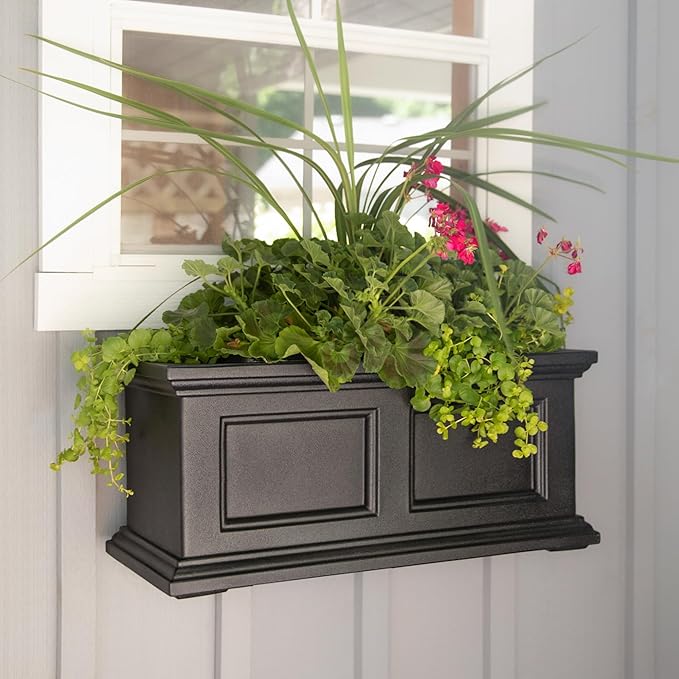Mayne Fairfield 2-Foot Window Box – Self-Watering, Weather-Resistant Planter for Flowers – Durable Design for Outdoor Use, Perfect for Windows