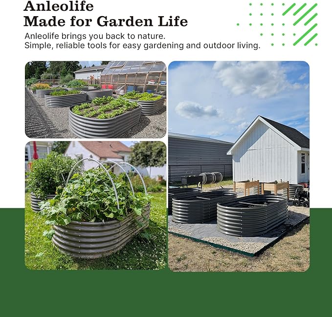 A ANLEOLIFE 6X3X2 ft Galvanized Raised Garden Beds Outdoor, Oval Large Metal Deep Root Planter Box for Planting Vegetables Flowers Herb, Anti-Rust & Easy-Setup, Quartz Grey