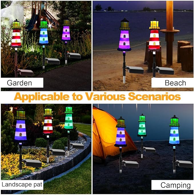 Lighthouse Outdoor Solar Lights, 2 Packs Outdoor Waterproof, Solar Trail Lights Decor Your Garden Lighthouse, Flower beds, Patio Lights walkways Garden Decor for Outside