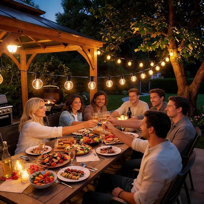 RTTY Dense-Glow Outdoor String Lights 60 ft, G40 Led Patio Globe Lights with 32pcs Plastic Bulbs,Shatterproof Waterproof Connectable Hanging for Porch Cafe Bistro Backyard Gazebo Balcony Deck Party