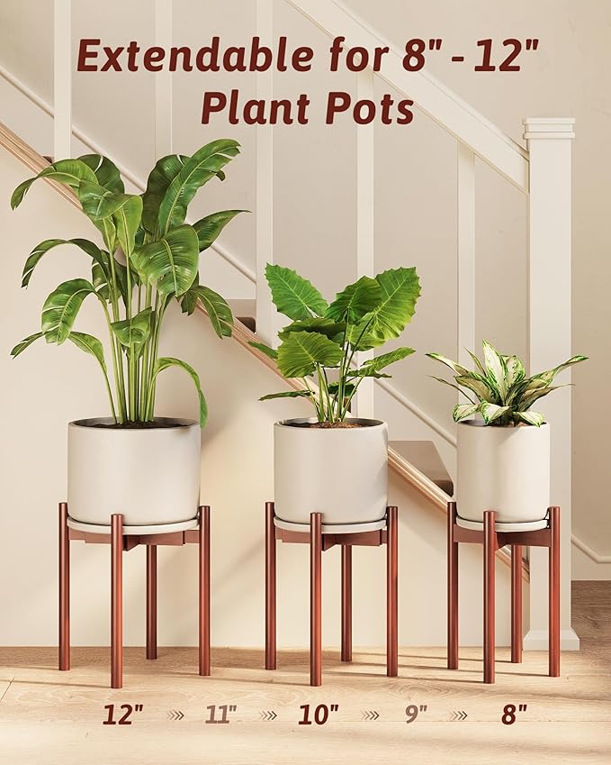 Adjustable Plant Stand Indoor, Bamboo Plant Stand Fits 8 9 10 11 12 Inches, Small Corner Planter Holder for Indoor Plants, Single Floor Plant Stands for Living Room Balcony, Reddish Brown Tall