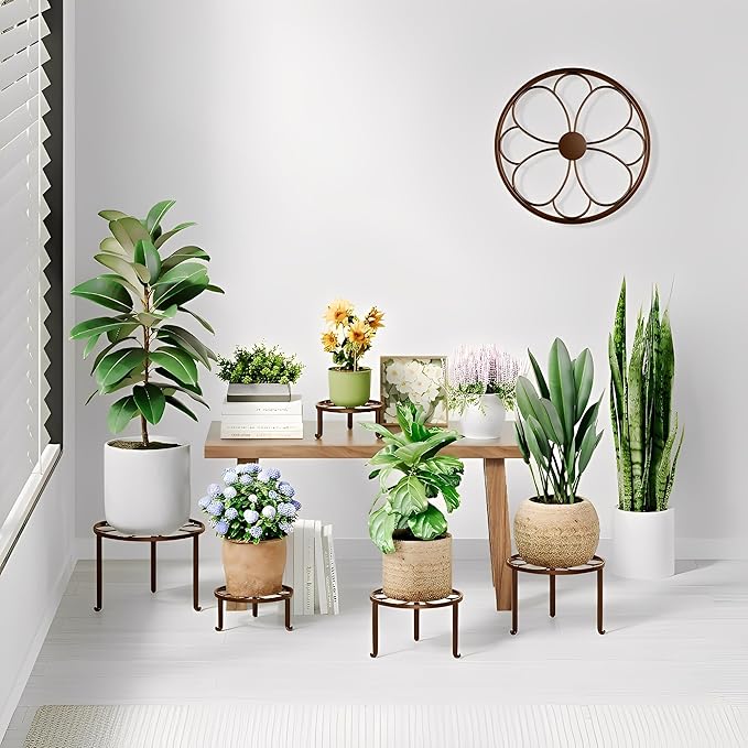 5 Pack Heavy Duty Rustproof Iron Corner Flower Pot Stand Holder,Round Supports Display Rack Tiered Plant Stand, Pot Rack Shelf Indoor Multiple Plants
