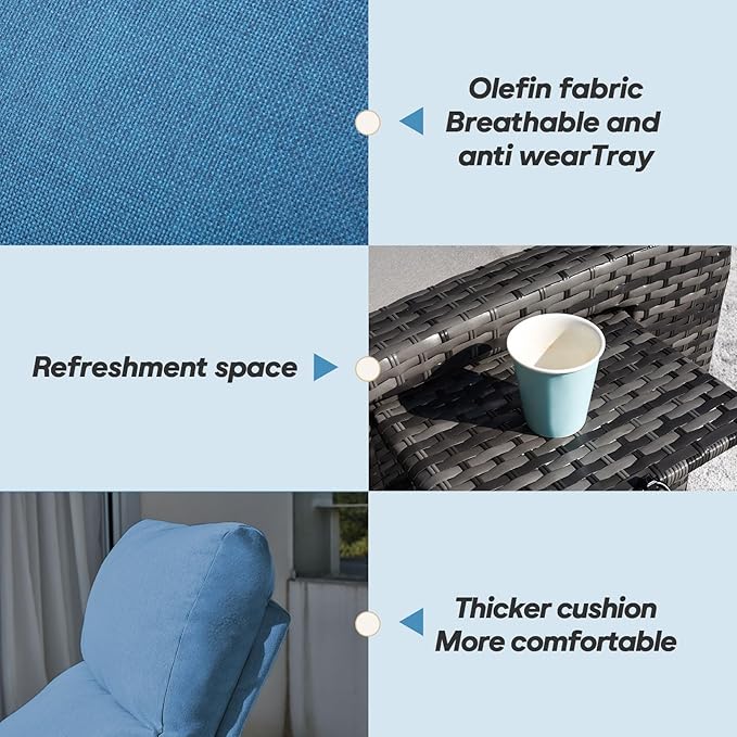 Upgraded Outdoor Recliner Chair, Reclining Patio Chairs with Adjustable Back up to 150°Lay Flat and Extended Footrest, Wicker Recliner Chairs with Flip Table and Removable Olefin Cushion