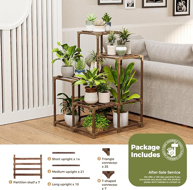 Bamworld Corner Plant Stand Indoor Outdoor Plant Shelf Small Plant Table for Multiple Plants Wooden Plant Holder for Garden Patio Lawn Window Plants Gift,Brown