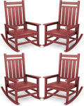 SERWALL Oversized Outdoor Rocking Chair Set of 4, HDPE Rocker for Adults, Patio Rocking Chairs for Porch, Crimson Red