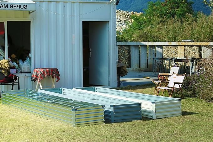 2 Pack 12x2x1FT Galvanized Raised Garden Bed Kit, Outdoor Metal Planter Box for Vegetables, Bottomless Rectangular Gardening Bed with Support Rods, Tool-Free Assembly, Silver
