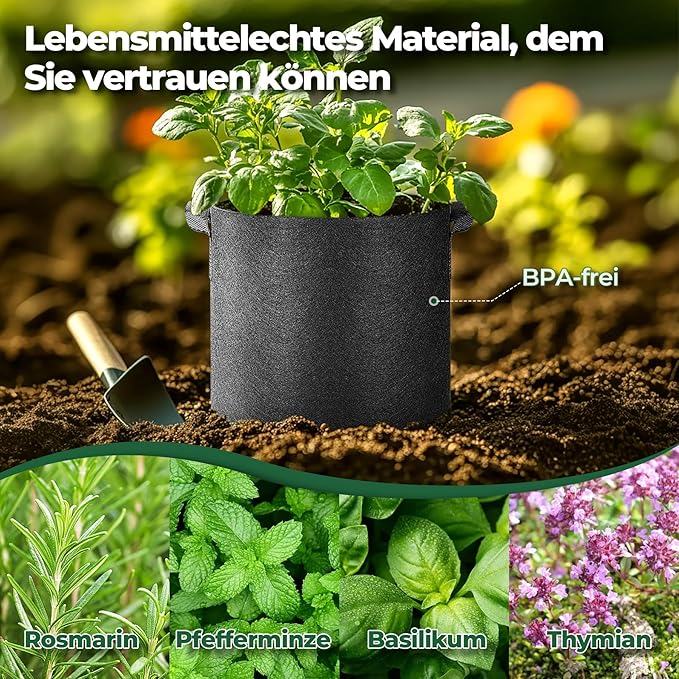 T4U 5 Gallon Grow Bags, Upgrade Grow Bags with Handles, Heavy Duty Thickened Nonwoven Fabric Pots, 5 Gallon Pots for Plants, Strawberry, Cherry Tomatoes (5 Pack)