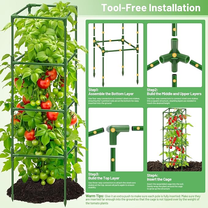 Legigo 6 Pack Square Tomato Cages for Garden- Up to 60 Inch Tomato Plant Support Stakes Cage, Heavy Duty Steel Tomato Trellis Garden Stakes for Raised Garden Bed Climbing Vegetables Cucumbers Flowers