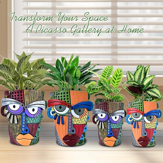 Abstract Face Planter Pots for Plants,Hand-Painted Colorful Flower Pots with Drainage, Indoor Outdoor Garden Decor Gift(Modern,Small)