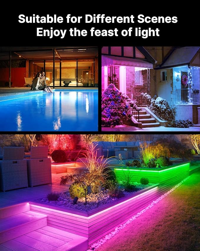 100FT Outdoor LED Strip Lights Waterproof (2 Rolls of 50ft) IP65 Led Strip Lights with Remote, RGB Color Changing Christmas Rope Lights for Outside