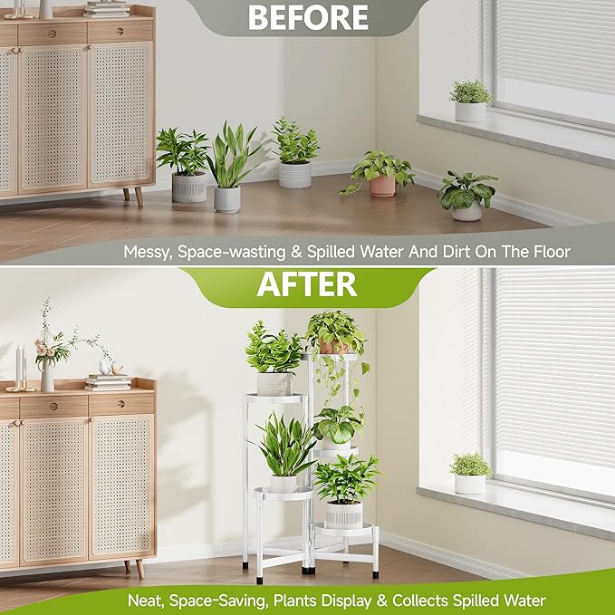 5 Tier Plant Stand Indoor, Tiered Plant Stand Outdoor for Multiple Plants, Corner Plant Shelf for Patio Balcony Porch Garden Living Room House,White