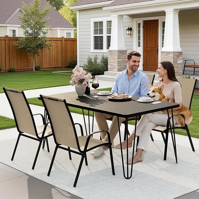 JEAREY Patio Dining Chairs Set of 4, Outdoor Stackable Dining Furniture Set, All Weather Dining Set for Lawn, Garden, Poolside, Beige