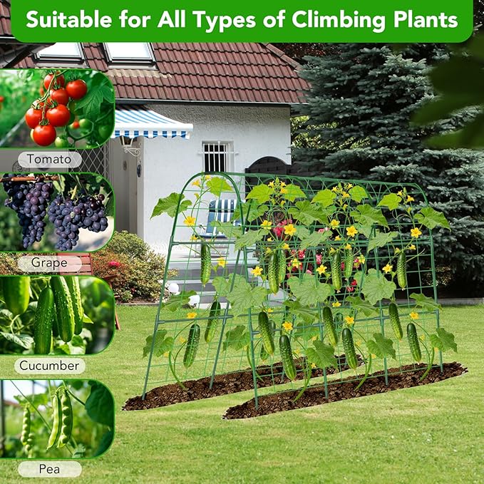 Cucumber Trellis for Raised Bed, U-Shape Garden Trellis for Climbing Plants Outdoor, Metal Arch Vegetables Trellis, Plant Support for Grape Vine Beans Squash Peas Flower