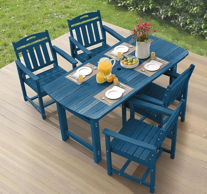 Ciokea HDPE Outdoor Dining Set, 5-Piece Patio Table and Chairs Set with Umbrella Hole, All-Weather Patio Dining Sets for 4, Durable Patio Furniture for Backyard, Garden, Lawn & Poolside, Navy Blue