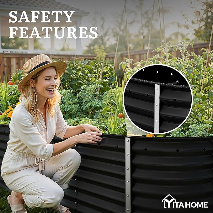 YITAHOME 24" Tall 9 in 1 Large Raised Garden Bed Kit, 8x2x2ft Galvanized Metal Planter Box with Gloves and Safety Rubber, Outdoor Above Ground Planters for Plants Vegetables Flowers, Black