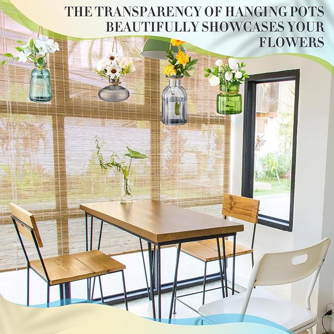 4 Pcs Stained Glass Hanging Vases Hanging Glass Planters Small Plant Terrarium Pot Containers with Rope for Garden Home Indoor Outdoor Decor, 4 Styles (Artsy)