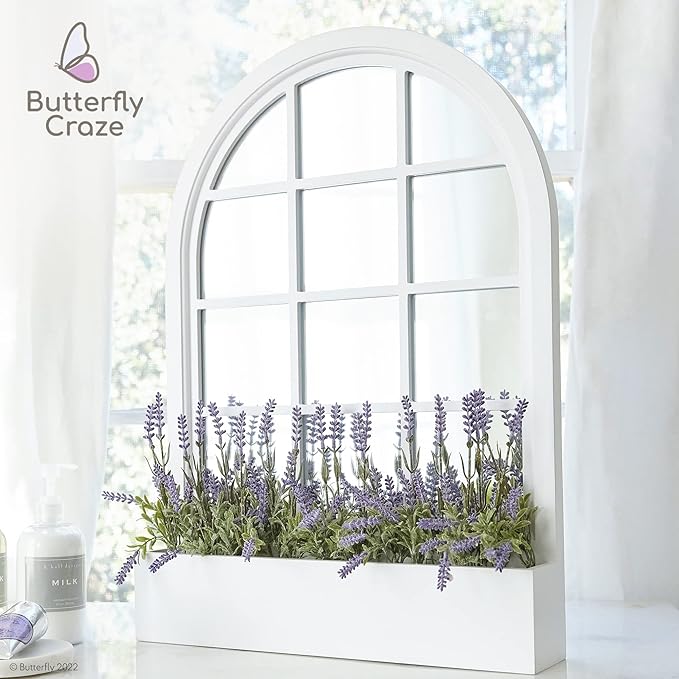 Butterfly Craze Lavender Flower Stems - Lifelike Outdoor Artificial Plants - DIY Crafts & Floral Picks - Planter Filler & Window Flower Box - Pack of 8, 14.5"-16.5" Violet & Green