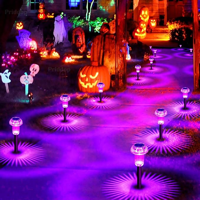 Solar Lights Outdoor Pathway Waterproof 8 Pack Purple LED Acrylic Mushroom Decorative Garden Lights for Yard Landscape Patio Outside Decorations