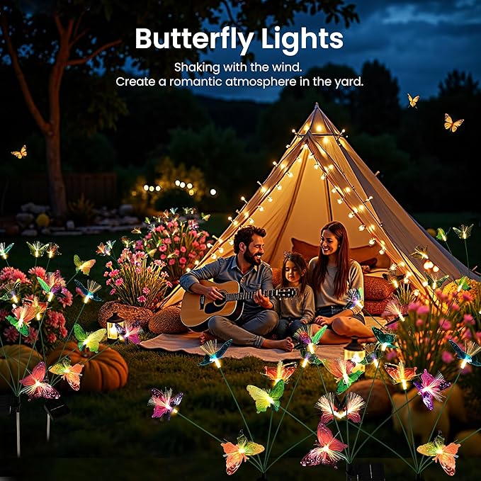 Solar Garden Lights,Swaying Butterfly Lights Outdoor Decorative,4pack Warm White LED Solar Lights for Outside Yard,Lawn,Patio,Pathway Decoration Gardening Gifts