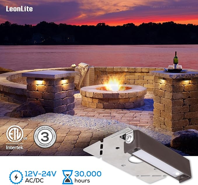 LEONLITE 8-Pack 4 Inch LED Hardscape Lighting, Update Retaining Wall Lights, LED Landscape Lighting, 12-24V AC/DC Paver Light Low Voltage, 1W/2W/3W Dimmable Outdoor Step Lights, 2700K Soft White, ETL