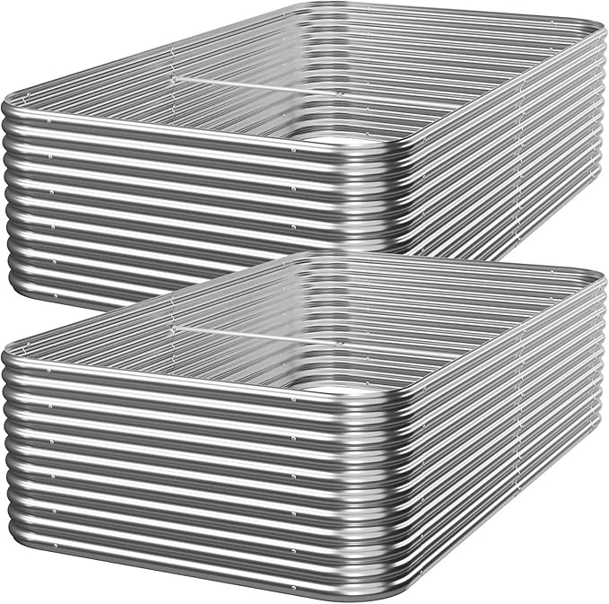 2 PCS Tall 8x4x1.5ft Galvanized Raised Garden Bed Outdoor, Metal Garden Bed for Vegetables, Above Ground Garden Box for Flower, Steel Raised Beds for Gardening