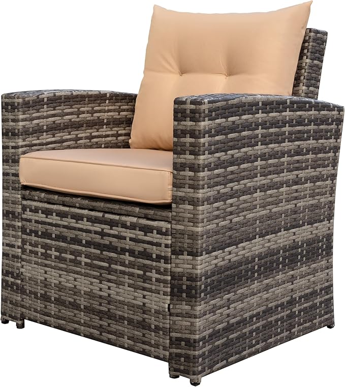 6 Pieces Patio Furniture Set - All-Weather Outdoor Wicker Sectional Conversation Sofa, Rattan Patio Seating Sofa Set with 4'' Cushion and Glass Table for Porch Poolside, Brown