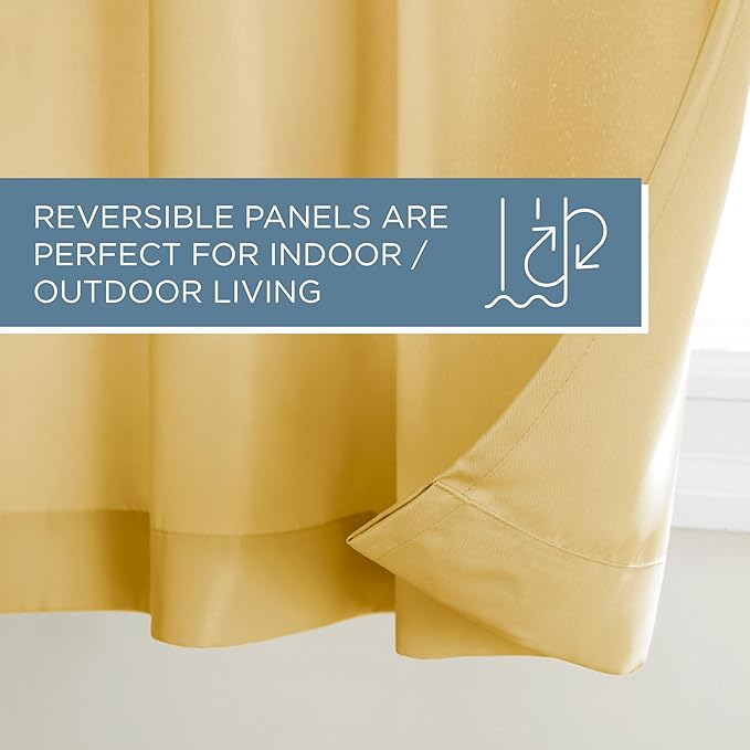 TOWN & COUNTRY BASICS Cabana Solid Heavyweight Indoor Outdoor Curtains, Light Filtering Opacity with Grommet Top, Water Repellent, 2-Pack Set, 54"x84", Sundress Yellow