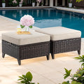 Joyside Patio Ottoman Set of 2, All Weather Outdoor Rattan Ottomans Patio Footstools with Removable Cushions for Garden Backyard Porch (Beige)