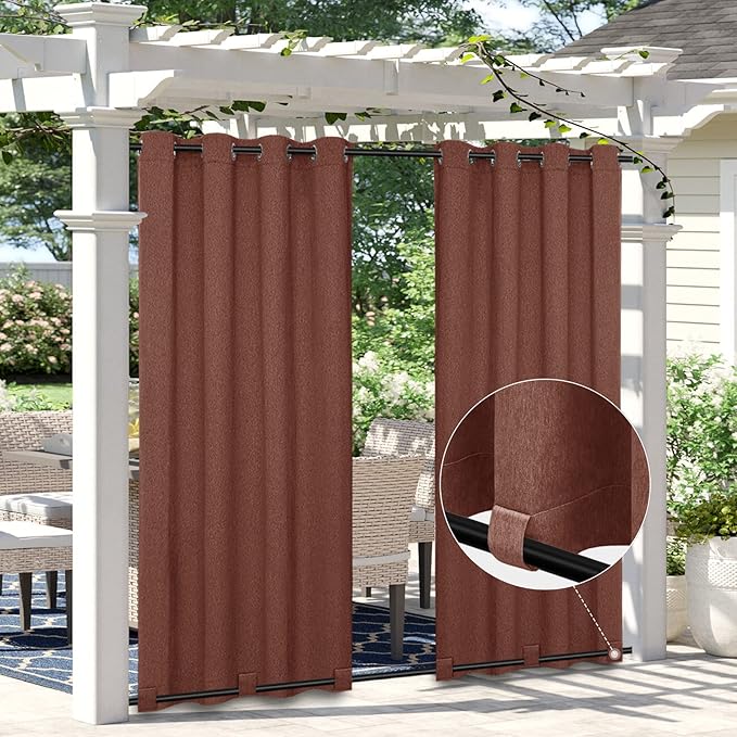 Easy-Going Linen Look Outdoor Curtains Waterproof Windproof Porch Curtains, Soft Thicken Outdoor Privacy Curtains for Patio, Gazebo, Grommet Top and Tab Bottom Drape, 1 Panel, 110x96 inch, Terra Red