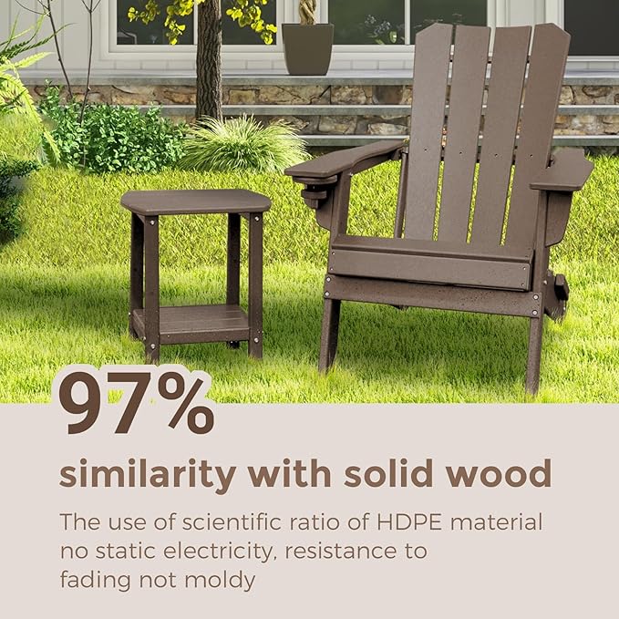 Adirondack Square Outdoor Side Table,2-Tier Storage Patio Side Table, HDPE End Tables for Backyard Pool Porch Garden Lawn