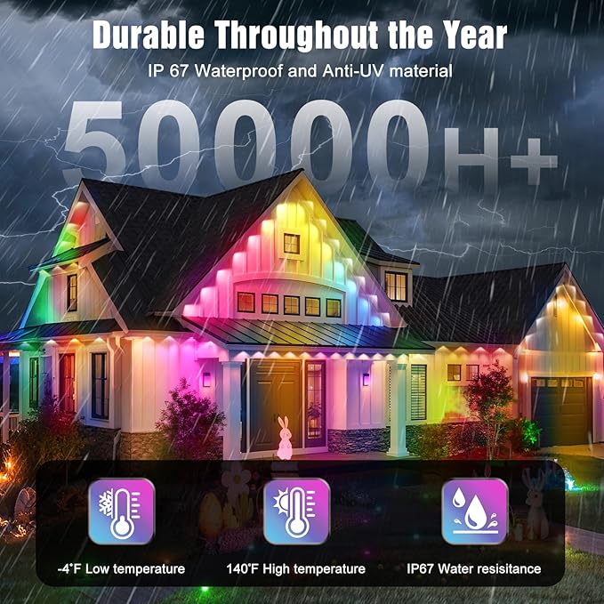 JOH Permanent Outdoor Lights, 100FT Permanent Outdoor Lights for House with RGB+IC Smart LED, App & Remote Control, DIY, IP67 Waterproof, for Super Bowl, V-Day, Thanksgiving, Daily & Holiday Party