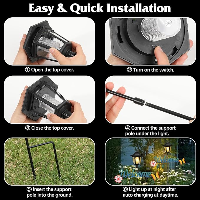 Lewondr Solar Garden Lights Butterfly, 36.6 Inch Solar Lamp Post Light with Welcome Sign & Butterflies, Outdoor Waterproof Solar Stake Lights for Yard Porch Patio Pathway Gardening Gifts, 2 Pack