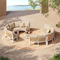 Outdoor Patio Furniture Set, 7 Piece Aluminum Curved Outdoor Sectional Sofas with Modular Coffee Table, PE Rattan Patio Conversation Sets, All-Weather Patio Couch Sets with Cushions, White