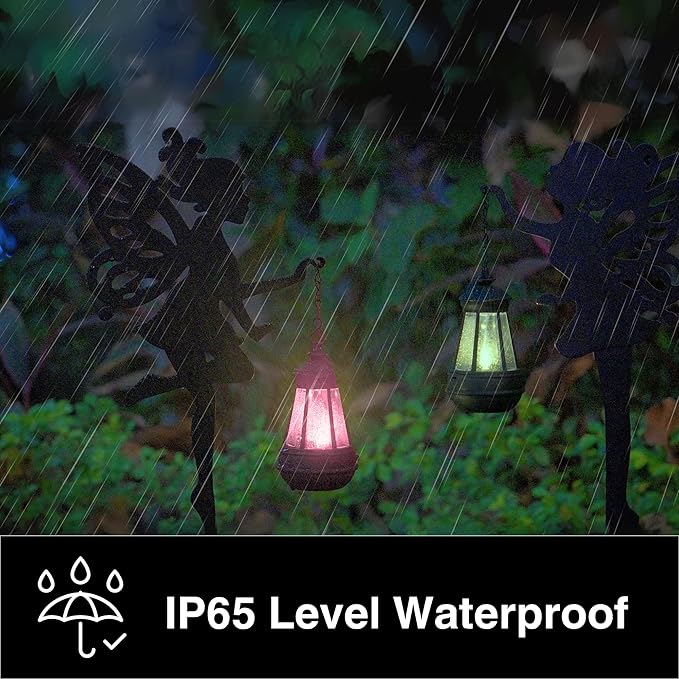 Solar Fairy Garden Lights Outdoor – Spring Decorations Yard Ornaments, Color-Changing LED Fairy Statue with Lantern, Solar Powered Garden Stakes for Patio, Lawn & Pathway Decor (Set of 2)