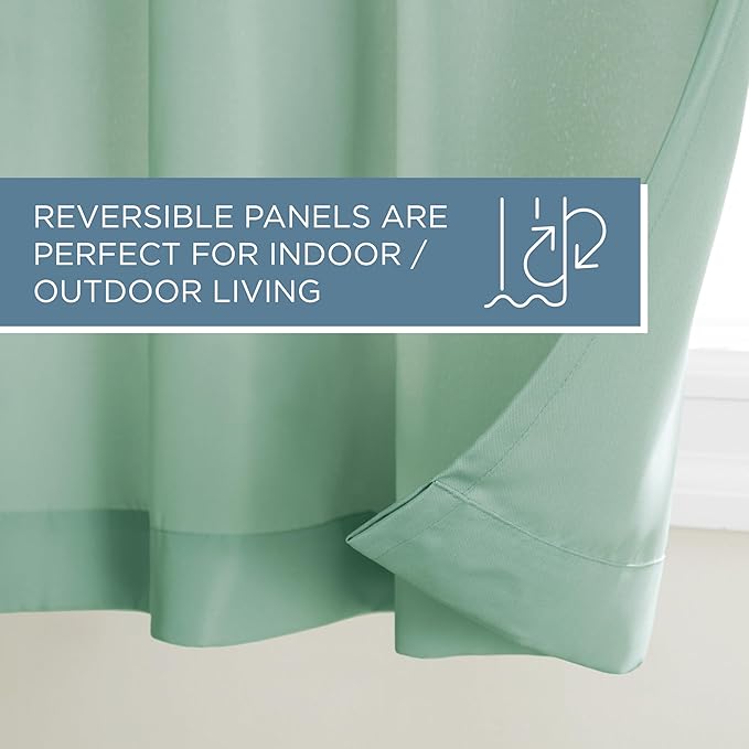 TOWN & COUNTRY BASICS Cabana Solid Heavyweight Indoor Outdoor Curtains, Light Filtering Opacity with Grommet Top, Water Repellent, 2-Pack Set, 54"x96", Seafoam