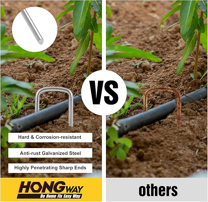 HongWay 50 Pack 6 Inch Landscape Staples, 8 Gauge Garden Stakes Heavy Duty More Thicker Galvanized Tent Stakes, Lawns Yard Staples Wind-Resistant Ground Stakes for Hard & Rocky Soil, Pet Fence