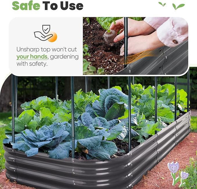 KING BIRD Raised Garden Bed with Cover Galvanized Oval Planter Garden Box 94.5x47.2x11.8 in, Clear, Outdoor for Gardening, Vegetables, Flowers