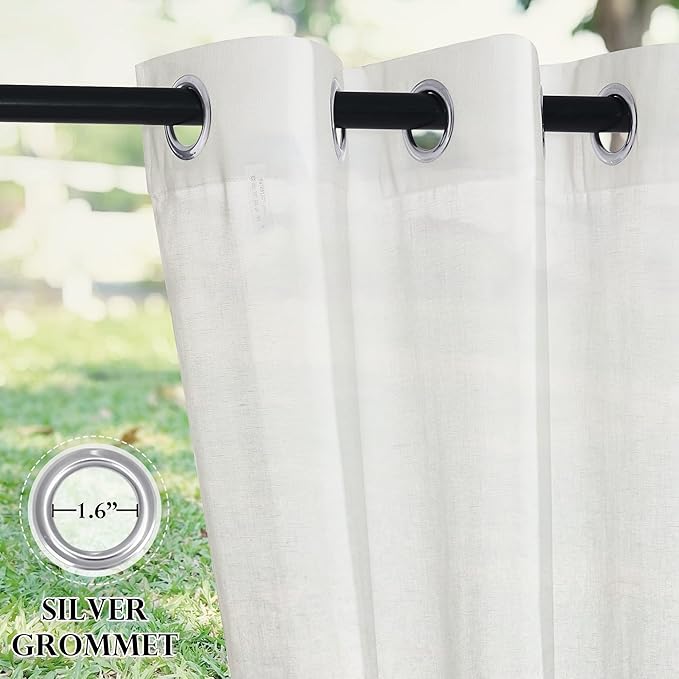 RYB HOME Outdoor Sheer Linen Curtains for Patio Privacy, Waterproof Light Filtering Drapes for Gazebo Porch Pergola, 2 Pieces with Curtain Ropes, 52 inch Width x 108 inches Long