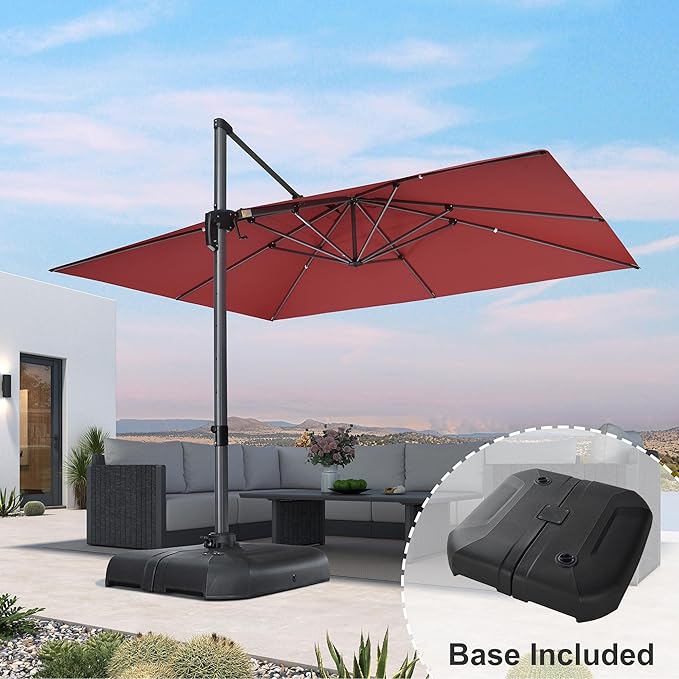 PURPLE LEAF 10' X 13' Square Cantilever Umbrella Patio Umbrella with Base Outdoor Umbrella Aluminum Offset with 360-degree Rotation for Garden Deck Pool Patio Terra
