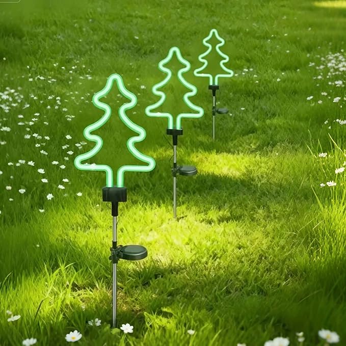 Solar Garden Stake Lights, Waterproof Landscape Light, Solar Landscape Path Lights, Neon Lights, Outdoor Decor for Garden, Yard, Lawn, Pathway, Patio, Backyard (Christmas Tree)