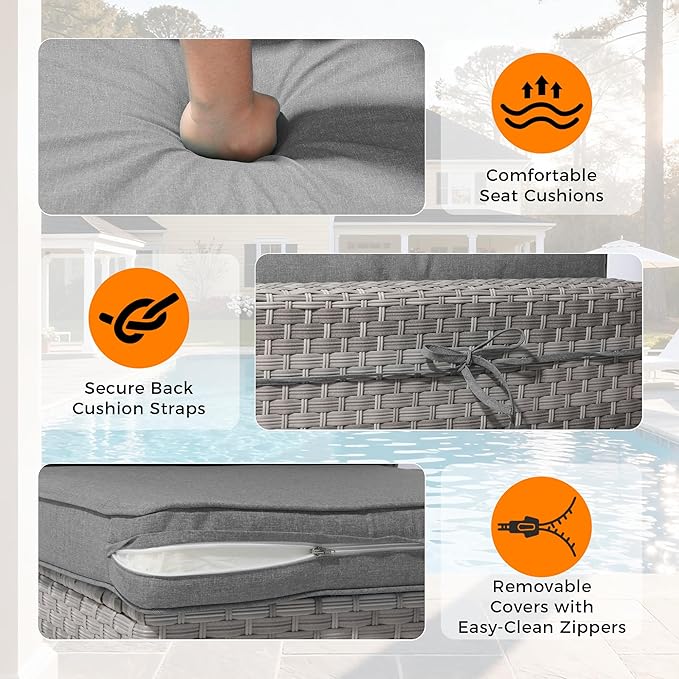 8-Seat Modern Patio Furniture Set with Swivel Rocking Chairs, Thick 4″ Cushions, Dual-Strand Wicker Rattan, Rust-Resistant Steel Frame – Outdoor Conversation & Modular Sectional,Gray