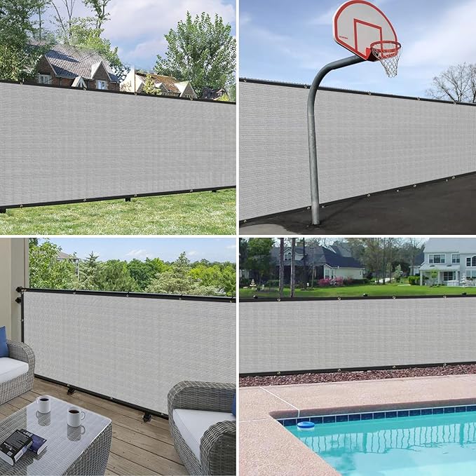 Windscreen4less Privacy Fence Screen Heavy Duty Windscreen Fencing Mesh Fabric Shade Net Cover with Brass Grommtes for Outdoor Wall Garden Yard Pool Deck, 6'x244' Light Gray