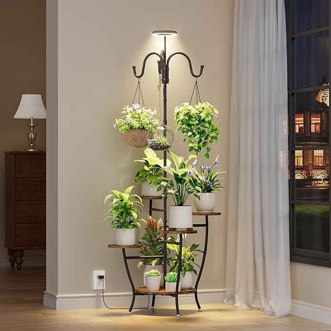 Plant Stand Indoor with Grow Light - 72" Tall Plant Shelf Indoor, 5 Tiered Corner Plant Stands for Indoor Plants, Hanging Plant Holder Flower Display Holders for Living Room, Balcony Decor