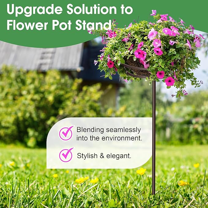 Tellingyou 2 Pack Adjustable Outdoor Flower Pot Stand, Metal Outdoor Plant Stands, Spring Summer Versatile Plant Stand Garden Stake for Display Plants, Elegant Solution for Landscaping Decor (Brown)