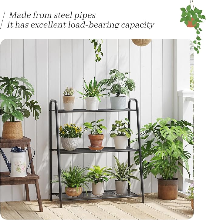 Metal Plant Stand Indoor Outdoor for Multiple Plants,3 Tier Plant Shelf,Large Heavy Duty Flower Holder Ladder Plant for Living Room, Patio, Balcony (Black)