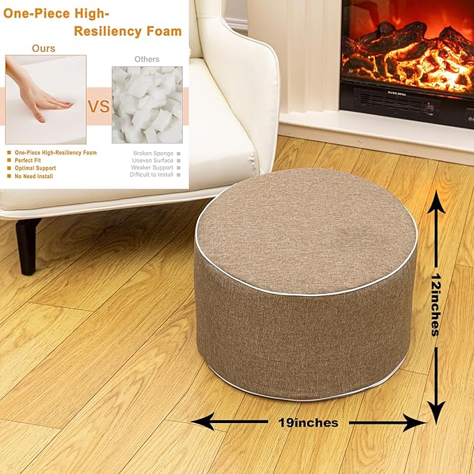 Outdoor Ottoman Outdoor Ottomans for Patio 19x12 Inches Modern Lightweight Foam Stuffed Pouf Outdoor Footstool Footrest Foot Stool Waterproof (Coffee)
