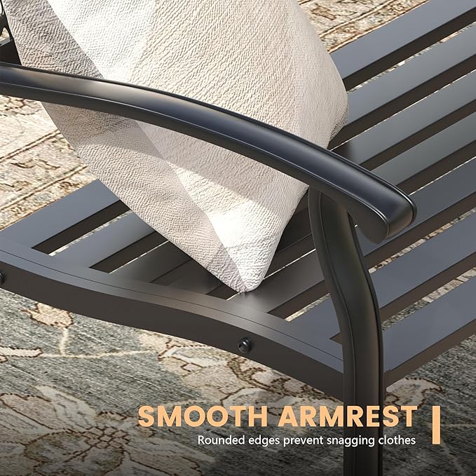 50.4" Garden Bench, Metal Outdoor Bench with Backrest and Curved Armrests for Patio Porch Lawn, Black