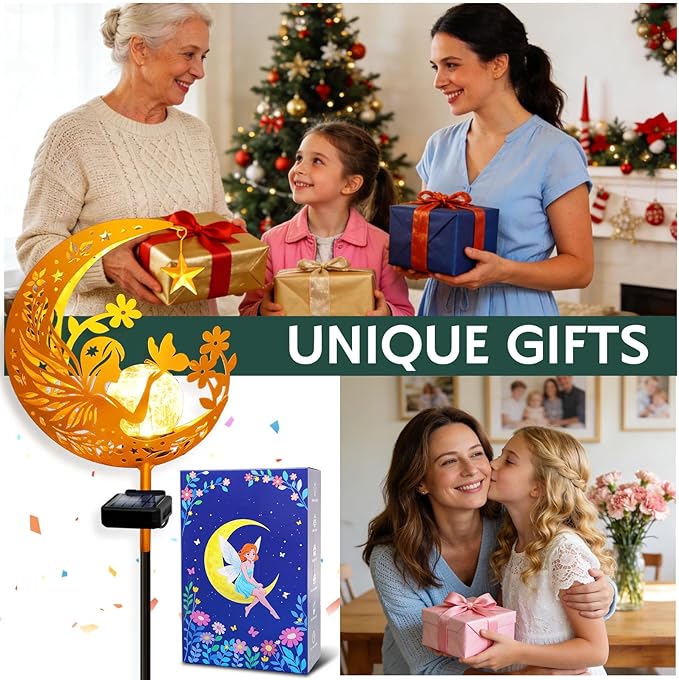 ZNYCYE Solar Lights Outdoor Decorative Moon Angel Solar Stake Lights Pathway Lights, Birthday Gifts for Women mom Grandma,Fairy Garden Decor Waterproof for Walkway, Yard, Lawn, Patio (Warm White)
