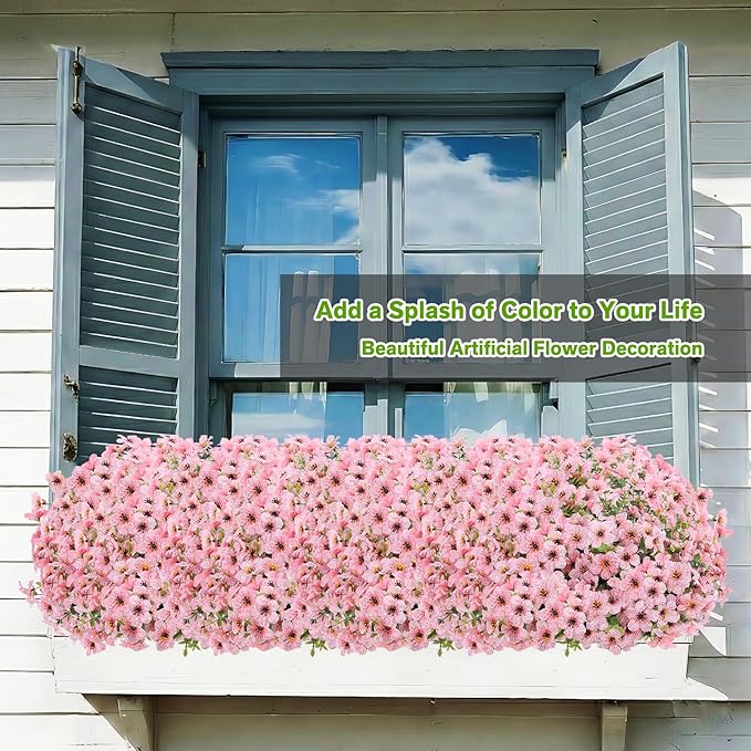 Artificial Flowers for Outdoor Indoor,Silk Flowers No Fade Fake Plastic Flowers Faux Plants for Outdoors Outside Front Porch Hanging Planter Window Box Garden Home Decoration,13 Bundles(Pink)
